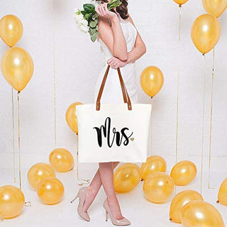 Lamyba Bride Tote Bag with Makeup Bag,Bride Gifts/Bridal Shower Gifts for Bride,Canvas White