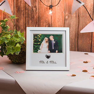 Pearhead Heart Thumbprint Keepsake Photo Frame And Ink Kit, Tabletop And Wall Mount Picture Frame, Wedding Registry, Wedding Reception Or Bridal Shower Gifts, 4x6 Photo, White
