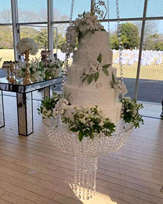 Butterflyevent Acrylic Chandelier Style Drape Suspended Cake swing 45cm Round cake plate stand