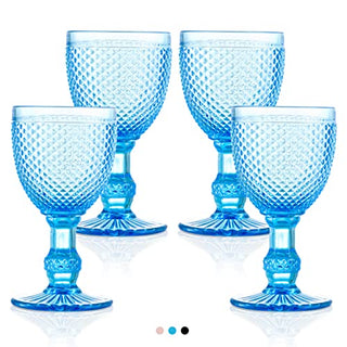 Yungala Blue Wine Glasses set of 4 blue goblets- bright aqua wine glasses- dishwasher safe, blue glassware for pop of color