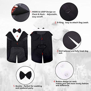 Kuoser Dog Tuxedo Dog Suit and Bandana Set, Dogs Tuxedo Wedding Party Suit, Dog Prince Wedding Bow Tie Shirt Formal Dog Wedding Attire for Large and Medium Dogs Golden Retriever Samo Bulldogs