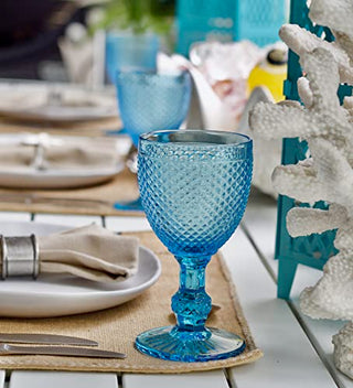 Yungala Blue Wine Glasses set of 4 blue goblets- bright aqua wine glasses- dishwasher safe, blue glassware for pop of color
