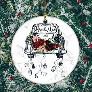 Wedding Gifts Bridal Shower Gifts Red Flower in Car First Christmas as Mr & Mrs Ornament First Christmas Ornament Gift for Couple 2023