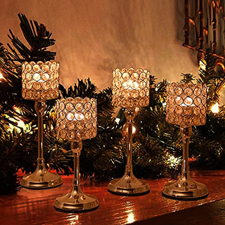 VINCIGANT 2 PCS Crystal Gold Candle Holders for Home Modern Decor/Wedding Table Centerpieces,Anniversary Celebration Gifts,12 and 14 Inches Tall