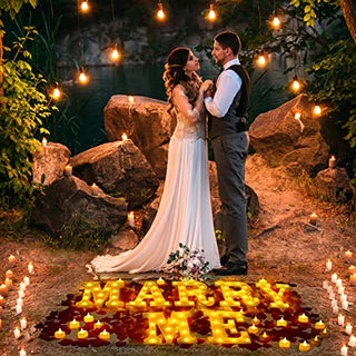 Brightown Marry Me Decorative Plastic LED Marquee Letter Light, Battery Operated Letter Light Sign for Wedding Birthday Party Home Bar Decoration