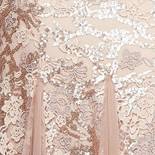 Long V Neck Fit and Flare Dress with Shawl (Petite Regular), Rose Gold, 6