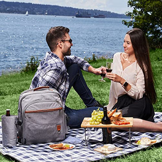 AveriFields Picnic Backpack, Durable Picnic Bag with Premium Cutlery Set for 4 Person, Large Insulated Cooler Compartment, Wine Holder, Waterproof Fleece Blanket, Tote Bag, Portable Wine Table/Tray