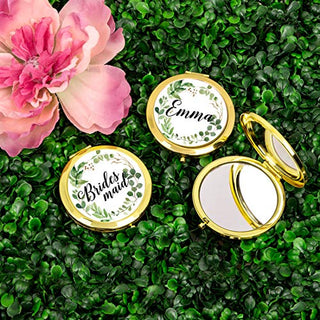Andaz Press Compact Mirror Bridesmaid Wedding Gift, Gold, Greenery Green Leaves, 1-Pack, Bachelorette Bridal Shower Wedding Party Gifts