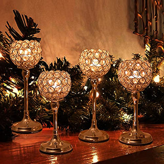 VINCIGANT Gold Crystal Pillar Candlestick Holders Set of 2 for Wedding Coffee Table Decorative Centerpieces/Anniversary Celebration House Decor Gifts, 10 Inches Tall