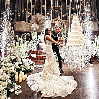 Wedding Cake Stands Faux Acrylic Crystal Chandelier Style Drape Suspended Cake Swing WEPDIY Diameter 17.7"