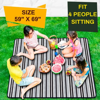 PortableAnd Extra Large Picnic & Outdoor Blanket 3 Layers for Water-Resistant Handy Mat Tote Spring Summer Black and White Striped Great for The Beach,Camping on Grass Waterproof Sandproof