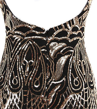 Angel-fashions Women's V Neck Backless Floral Sequin Bodycon Evening Dress XXLarge Gold