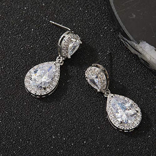SWEETV Teardrop Dangle Earrings for Brides,Cubic Zirconia Drop Earrings for Women - Prom,Pagegant,Wedding Jewelry, Clear