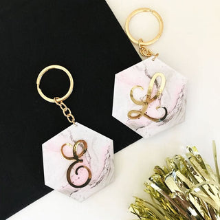 Monogram Pink Marble Keychain