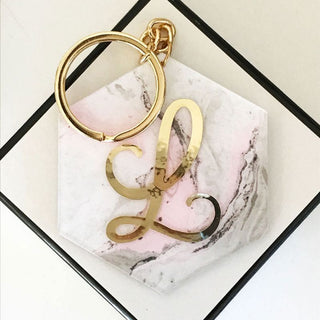 Monogram Pink Marble Keychain